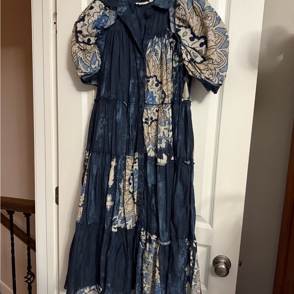 Anthropologie Blue Floral Maxi Dress